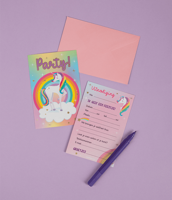 Unicorn Uitnodigingen Gekleurd 6st van Paper Dreams koop je bij Partywinkel