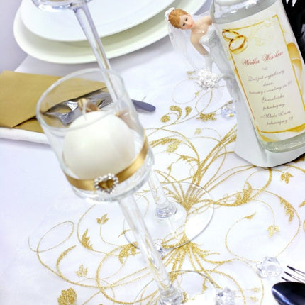 Vanille Creme Organza Stof Gouden Bloemen 36cm 9m van Partydeco koop je bij Partywinkel