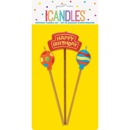 Verjaardagskaarsjes Happy Birthday Ballonnen 26,4cm 3st van Unique koop je bij Partywinkel