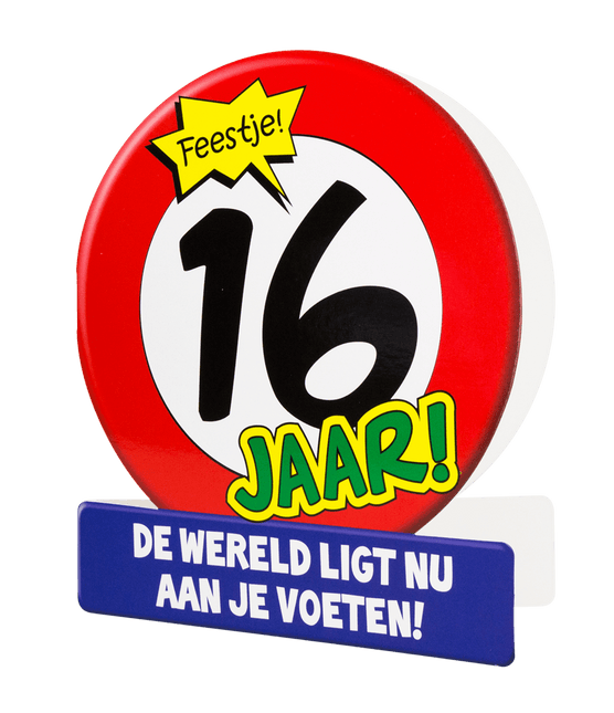 Verjaardagskaart 16 Jaar Verkeersbord 16,5cm van Paper Dreams koop je bij Partywinkel