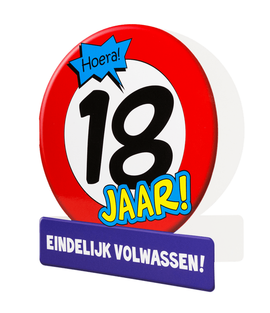 Verjaardagskaart 18 Jaar Verkeersbord 16,5cm van Paper Dreams koop je bij Partywinkel