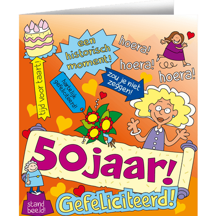 Verjaardagskaart 50 Jaar Vrouw Cartoon 16,5cm van Paper Dreams koop je bij Partywinkel