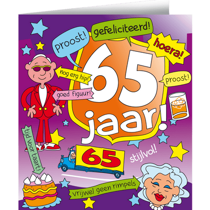 Verjaardagskaart 65 Jaar Cartoon 16,5cm van Paper Dreams koop je bij Partywinkel