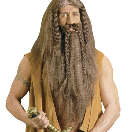 Viking Pruik Met Snor Bruin van Widmann koop je bij Partywinkel
