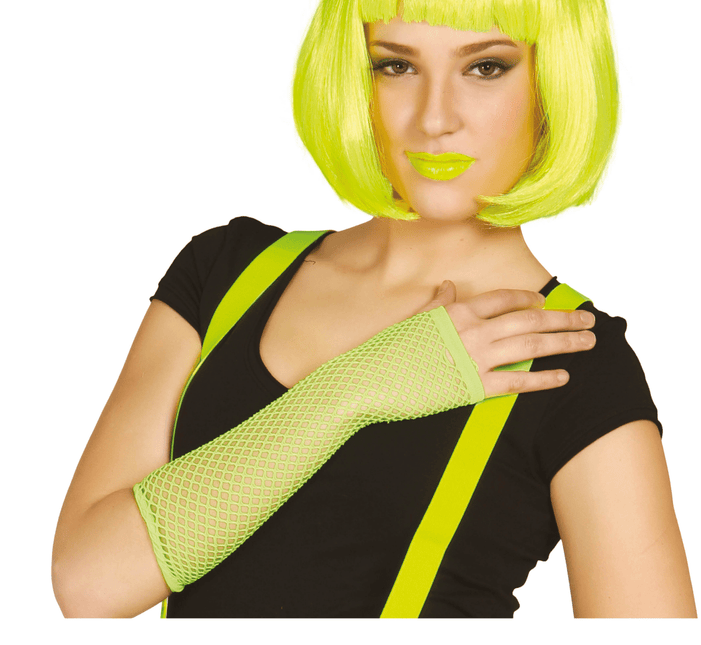 Visnet Handschoenen Neon Geel 26cm van Fiestas Guirca koop je bij Partywinkel