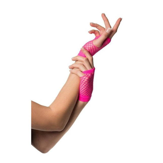 Visnet Handschoenen Neon Roze Kort Vingerloos van Partychimp koop je bij Partywinkel