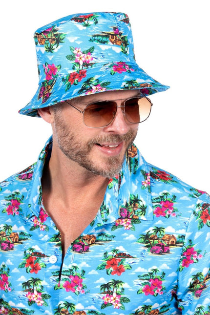 Hawaii Bucket Hat Blauw van Wilbers & Wilbers koop je bij Partywinkel