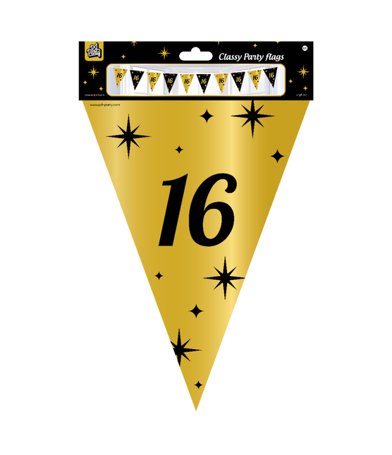 Vlaggenlijn 16 Jaar Goud Zwart 10m van Paper Dreams koop je bij Partywinkel