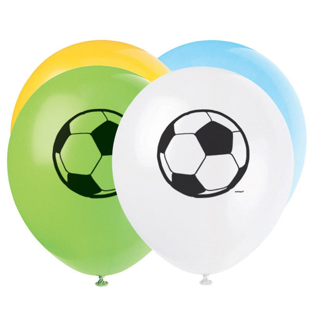 Voetbal Ballonnen Gekleurd 30cm 8st van Unique koop je bij Partywinkel