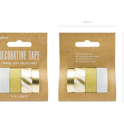 Washi Tape Goud Wit 10m 4st van Partydeco koop je bij Partywinkel