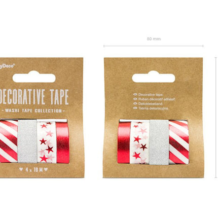 Washi Tape Kerst 10m 4st van Partydeco koop je bij Partywinkel