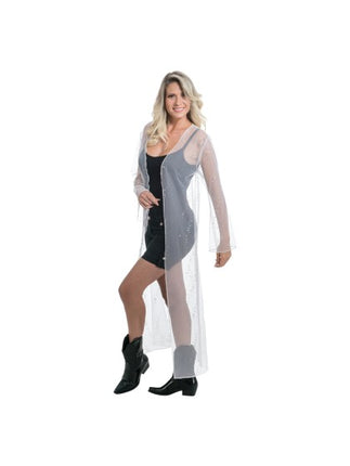 Wit Lang Tule Festivalvest Met Glitters Dames One Size