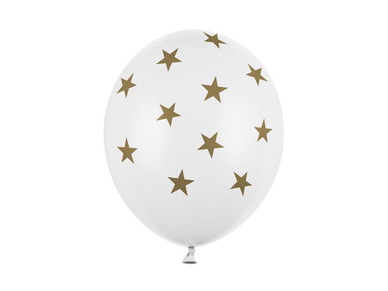 Witte Ballonnen Gouden Sterren 30cm 6st van Partydeco koop je bij Partywinkel