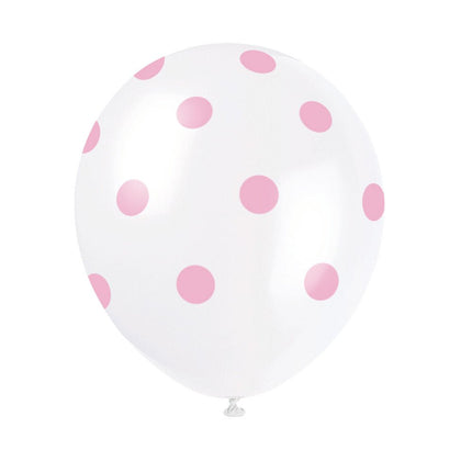 Witte Ballonnen Lichtroze Stippen 30cm 6st van Unique koop je bij Partywinkel