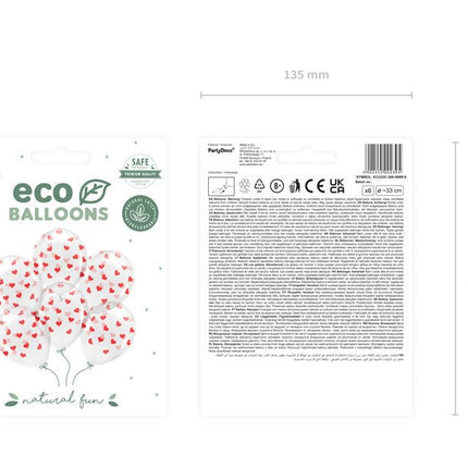 Witte Ballonnen Rode Hartjes 33cm 6st van Partydeco koop je bij Partywinkel
