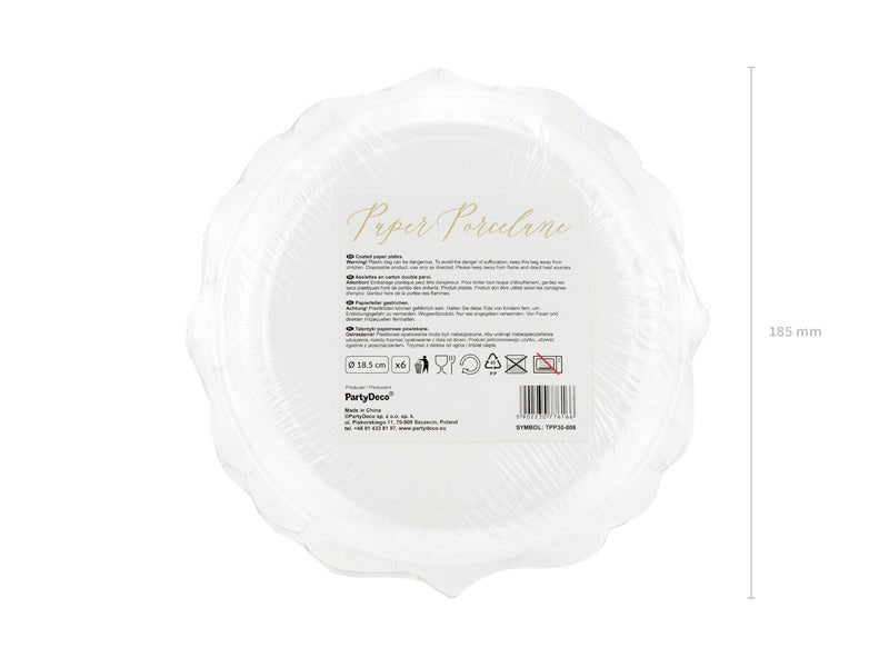 Witte Borden Gouden Rand 18,5cm 6st van Partydeco koop je bij Partywinkel