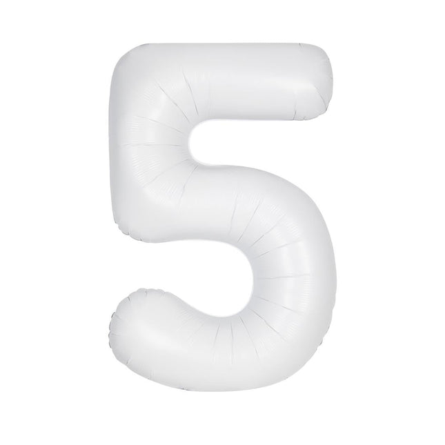 Witte Cijfer Ballon 5 Jaar Matte 86cm van Unique koop je bij Partywinkel