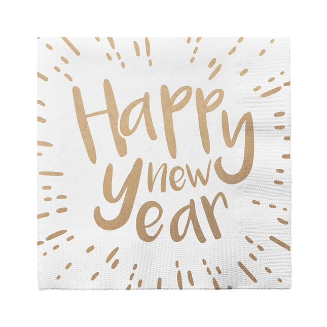 Witte Happy New Year Servetten 33cm 20st van Boland koop je bij Partywinkel