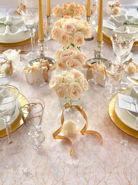 Witte Organza Stof Gouden Bladeren 48cm 9m van Partydeco koop je bij Partywinkel