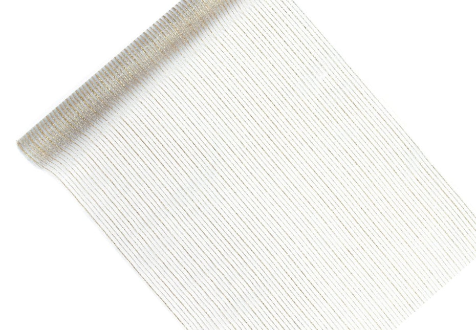 Witte Organza Stof Gouden Strepen 48cm 9m van Partydeco koop je bij Partywinkel
