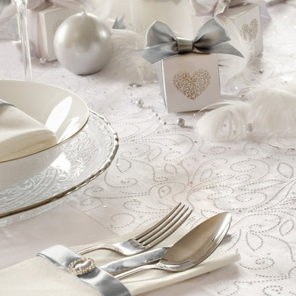 Witte Organza Stof Parels 48cm 9m van Partydeco koop je bij Partywinkel