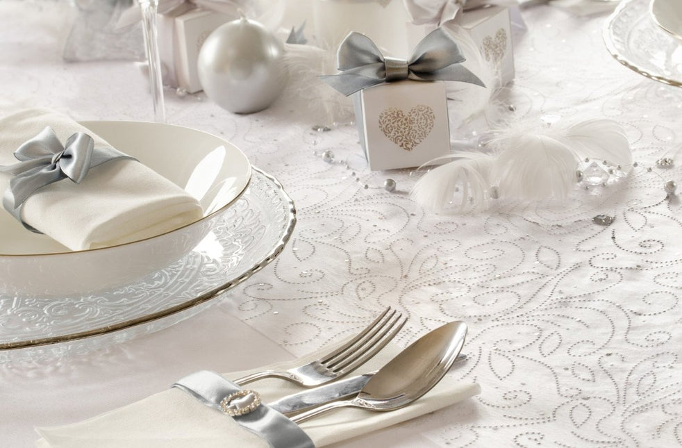 Witte Organza Stof Parels 48cm 9m van Partydeco koop je bij Partywinkel