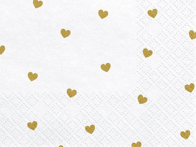 Witte Servetten Gouden Hartjes 33cm 20st van Partydeco koop je bij Partywinkel