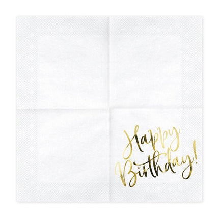 Witte Servetten Happy Birthday 33cm 20st van Partydeco koop je bij Partywinkel