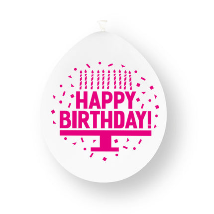 Assortiment roze ‘Happy Birthday’-latexballonnen, 23 cm, 10 stuks