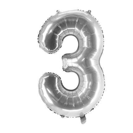 3 Jaar Cijfer Ballon Zilver Leeg 1m