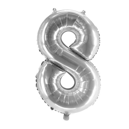 8 Jaar Cijfer Ballon Zilver Leeg 1m