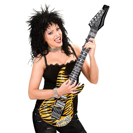 Zebra Nep Gitaar Geel Zwart Opblaasbaar 1,07m van Widmann koop je bij Partywinkel