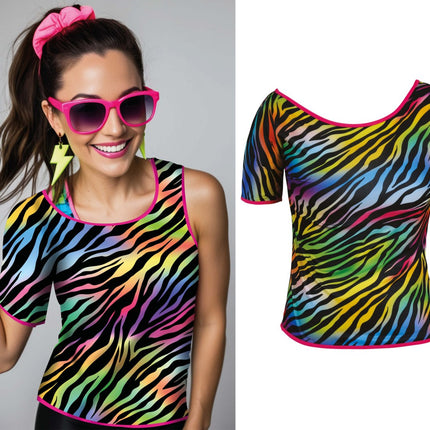 Zebra Shirt Gekleurd Dames van Fiestas Guirca koop je bij Partywinkel