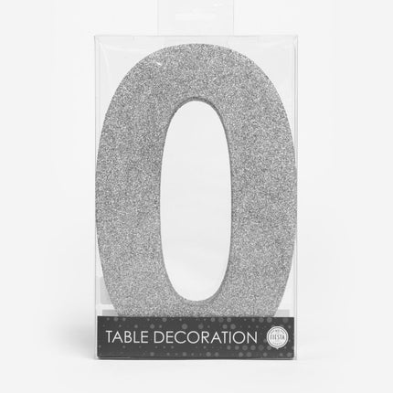 Zilver Tafeldecoratie Cijfer 0 Glitter 20,5cm van WeFiesta koop je bij Partywinkel