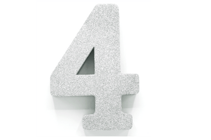 Zilver Tafeldecoratie Cijfer 4 Glitter 20,5cm van WeFiesta koop je bij Partywinkel