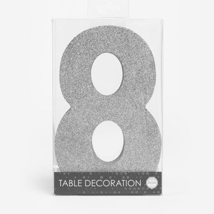 Zilver Tafeldecoratie Cijfer 8 Glitter 20,5cm van WeFiesta koop je bij Partywinkel