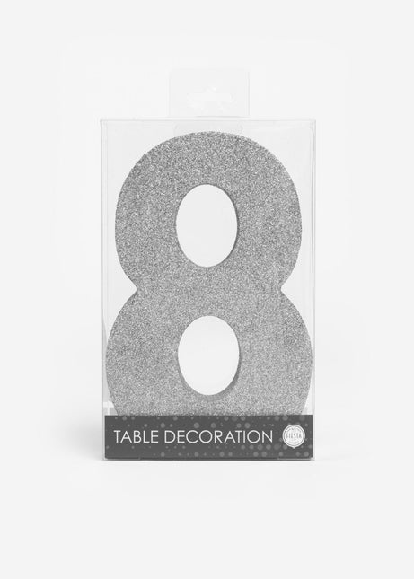 Zilver Tafeldecoratie Cijfer 8 Glitter 20,5cm van WeFiesta koop je bij Partywinkel
