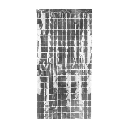 Zilveren Deurgordijn Vierkantjes 2m van Partydeco koop je bij Partywinkel