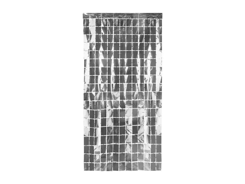 Zilveren Deurgordijn Vierkantjes 2m van Partydeco koop je bij Partywinkel