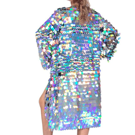 Zilveren Jas Dames Lang Pailletten van Wilbers & Wilbers koop je bij Partywinkel