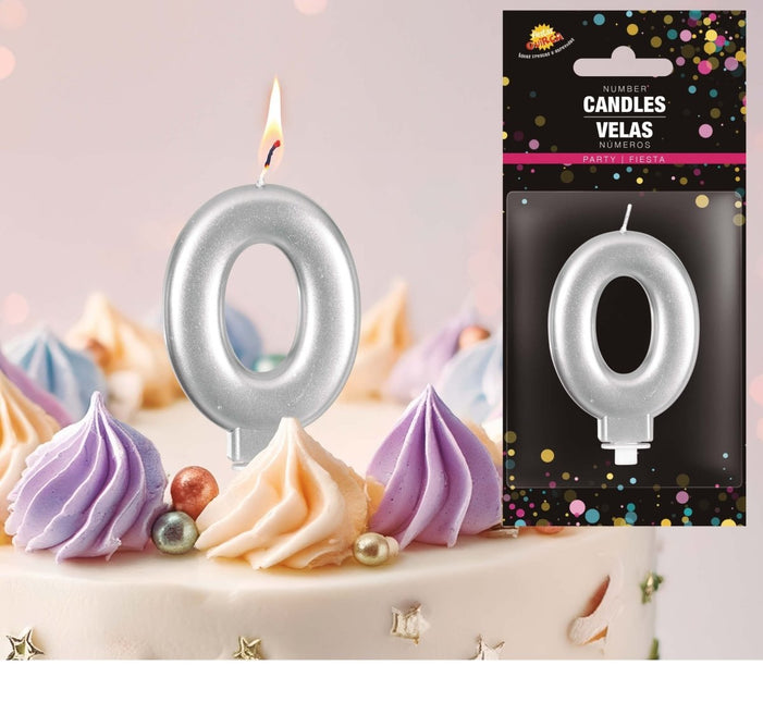 Zilveren Kaars 0 Jaar Metallic 8cm van Fiestas Guirca koop je bij Partywinkel