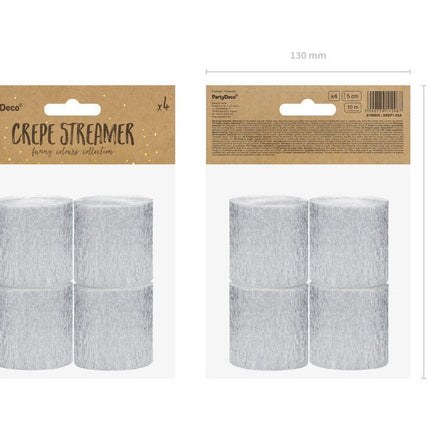 Zilveren Slingers Crepe Rol 5cm 10m 4st van Partydeco koop je bij Partywinkel