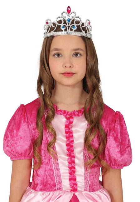 Zilveren Tiara Kind Met Edelstenen van Fiestas Guirca koop je bij Partywinkel