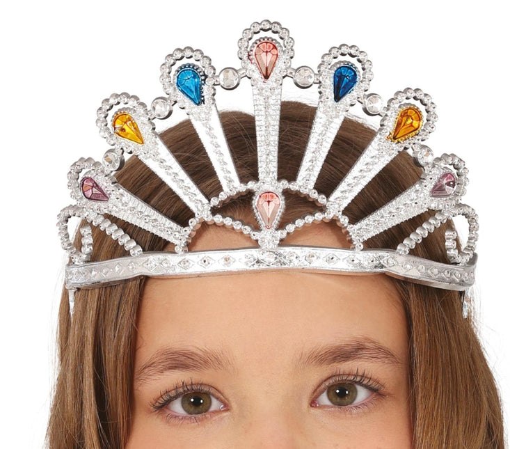 Zilveren Tiara Met Edelstenen van Fiestas Guirca koop je bij Partywinkel