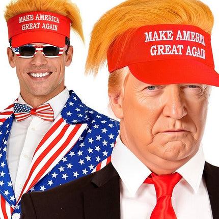 ZONNEKLEP MET PLUCHE HAAR "MAKE AMERICA GREAT AGAIN" van Widmann koop je bij Partywinkel