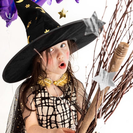 Zwart Gouden Halloween Heksenhoed van Partydeco koop je bij Partywinkel