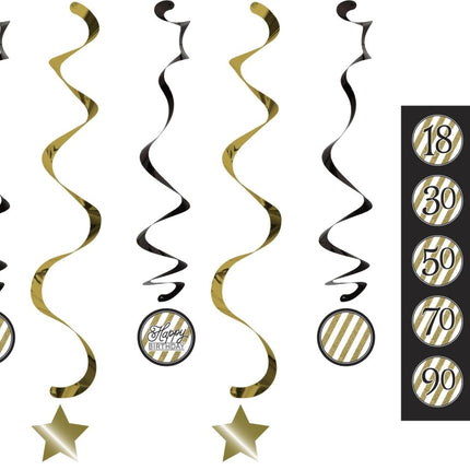 Zwart Gouden Hangdecoratie 5st van Creative Converting koop je bij Partywinkel