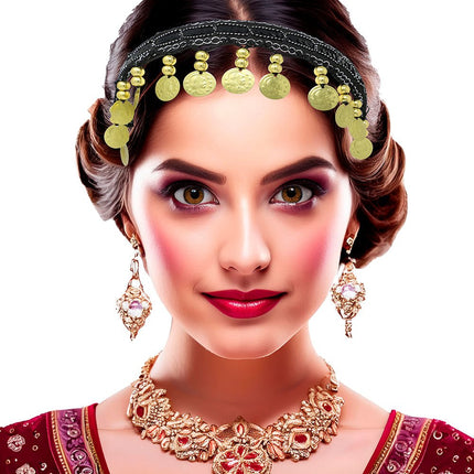 Zwart Gouden Hoofdband Munten van Fiestas Guirca koop je bij Partywinkel