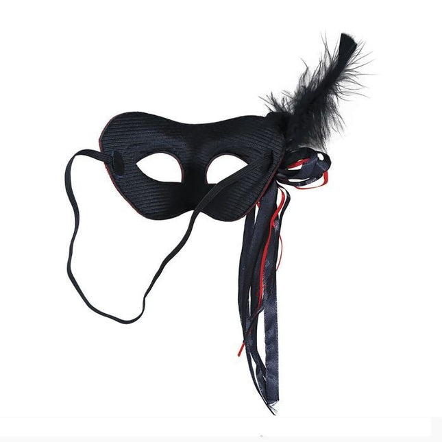 Zwart Rode Oogmasker Veer van Fiestas Guirca koop je bij Partywinkel