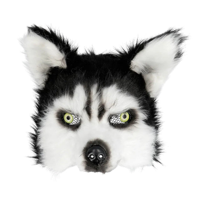 Zwart Witte Masker Husky Pluche van Boland koop je bij Partywinkel